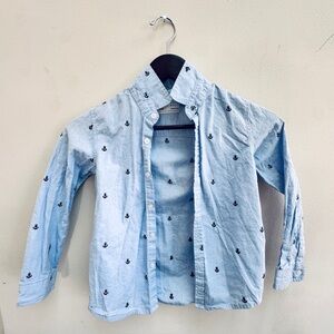 Zara Light Blue Kids Anchor Button Down Shirt